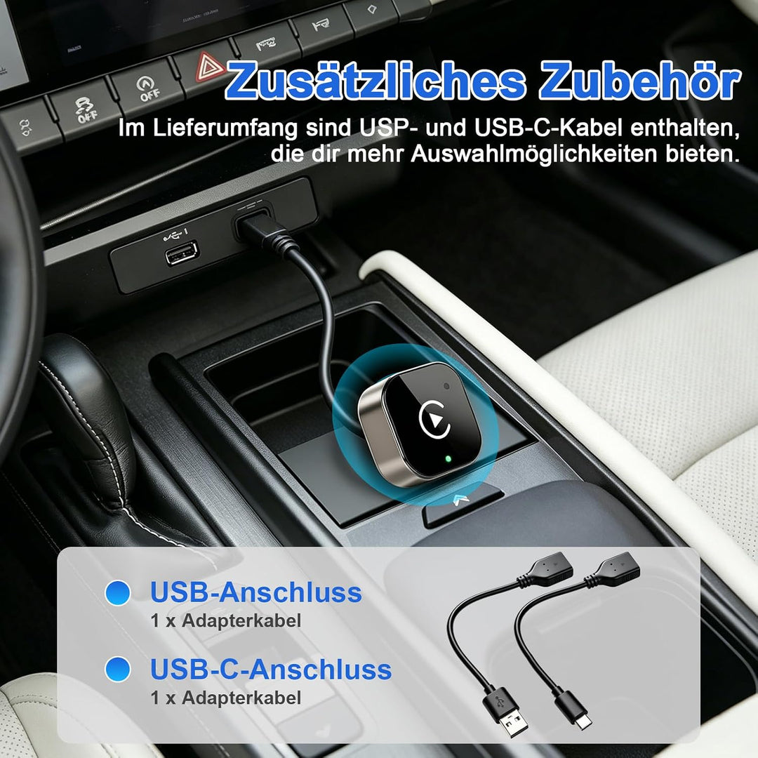 Wireless Carplay & Android Auto Adapter, Wired Auf Wireless für iOS 10+/Android 11+, Plug & Play, ve