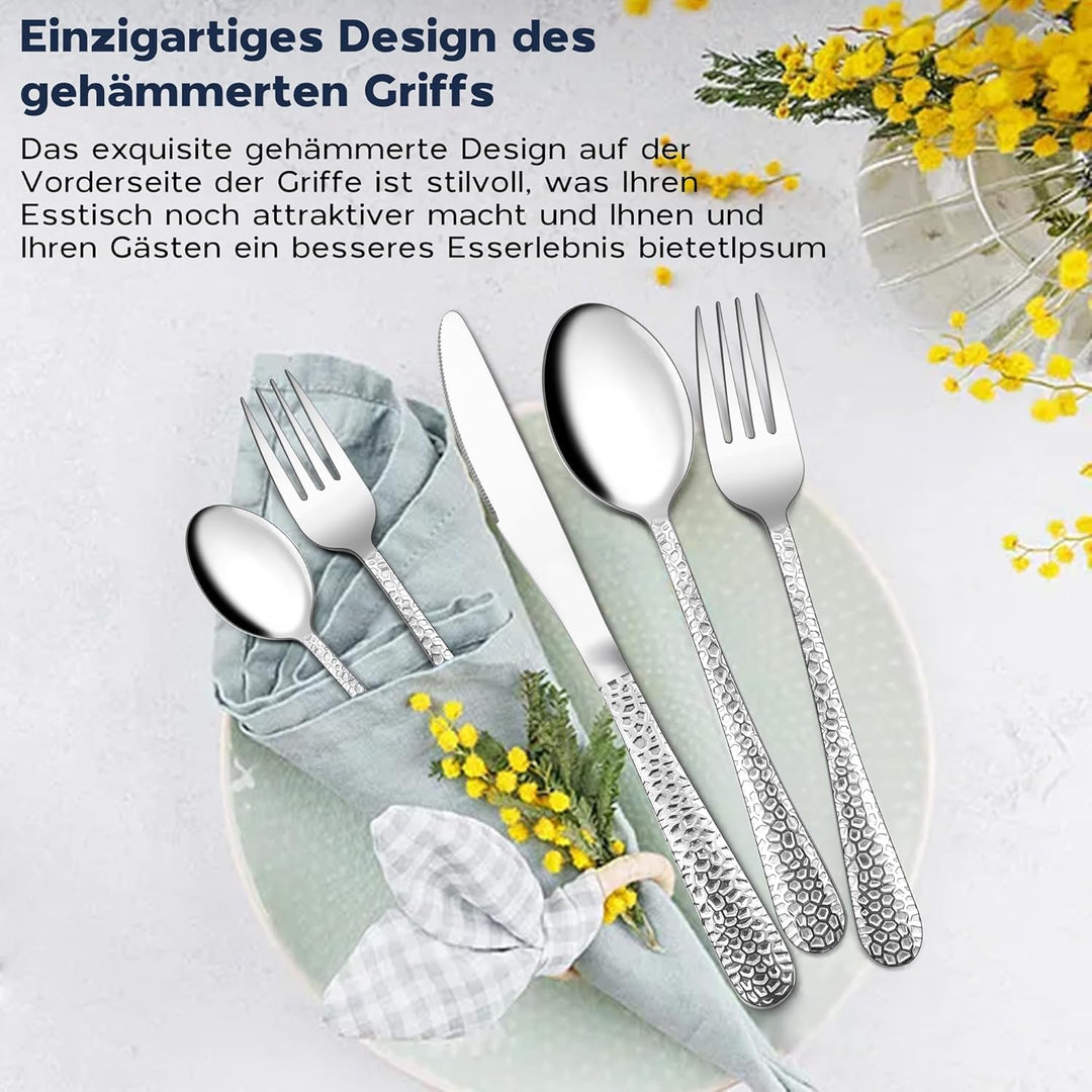 Homikit Besteck Set, 30-teilig Besteckset für 6 Personen, Edelstahl Gehämmertes Tafelbesteck, Essbes