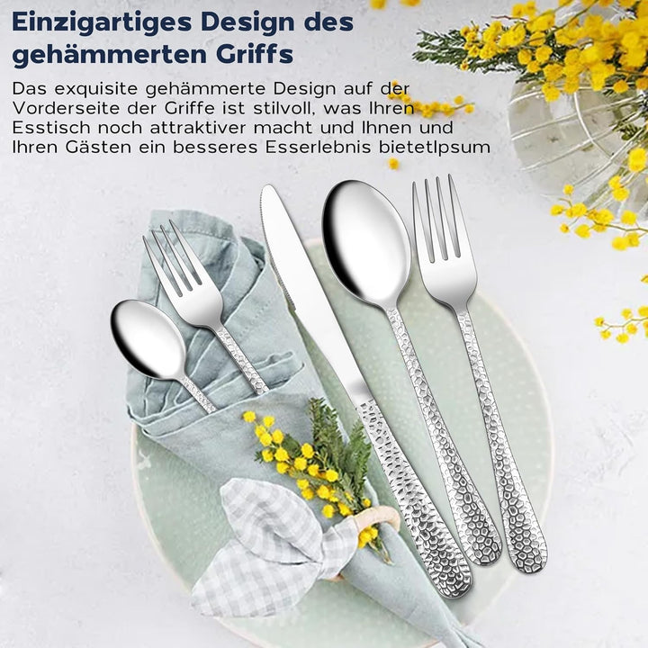 Homikit Besteck Set, 30-teilig Besteckset für 6 Personen, Edelstahl Gehämmertes Tafelbesteck, Essbes