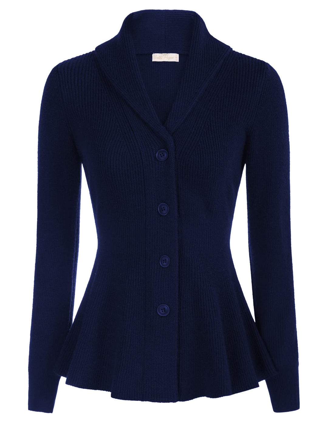Belle Poque Damen Strickjacke Langarm Reverskragen Cardigan mit Rüschensaum Casual Strickmantel L Ma