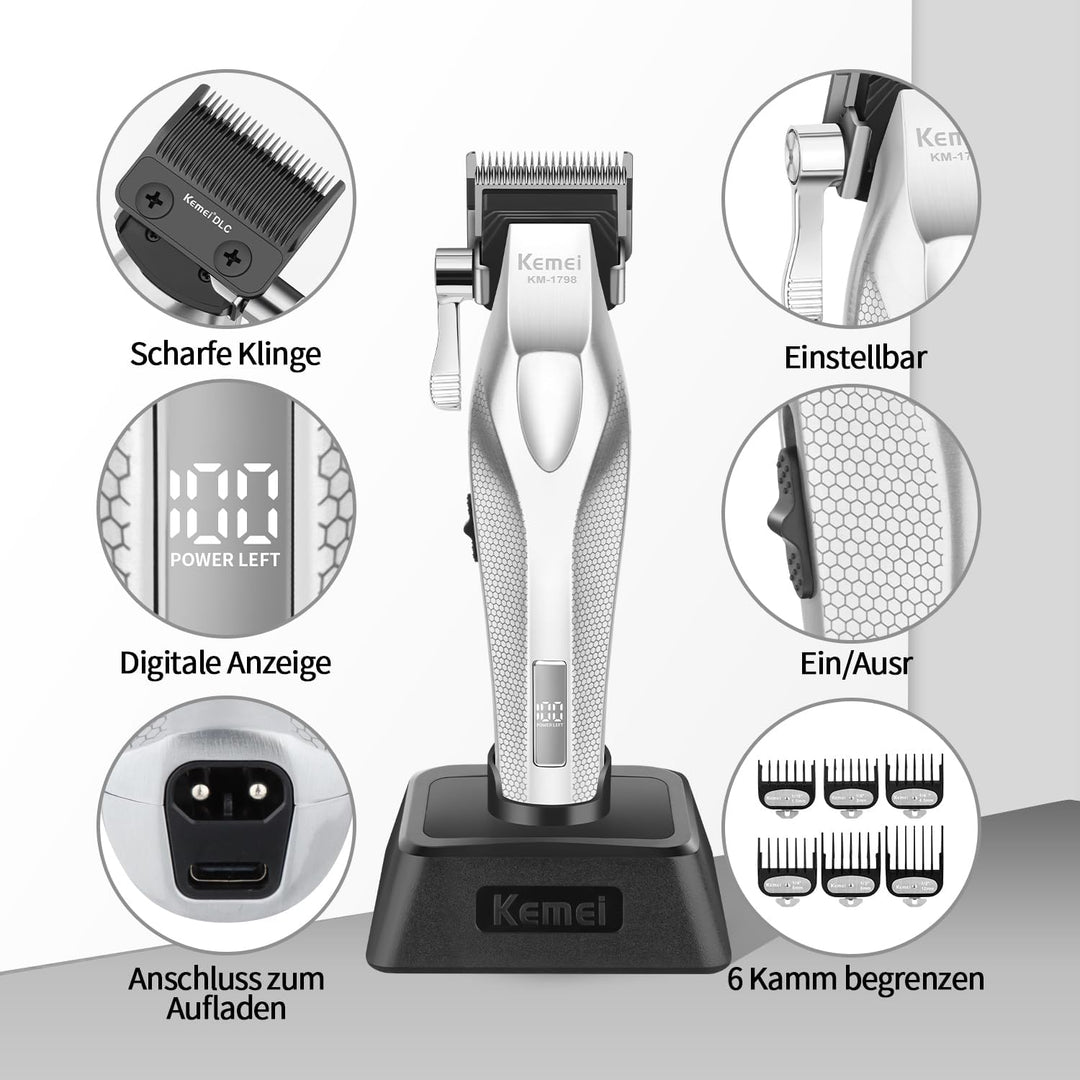 KEMEI KM-1798 Professionelle Haarschneidemaschine für Männer, Schnurloser Bartschneider, Barber Clip