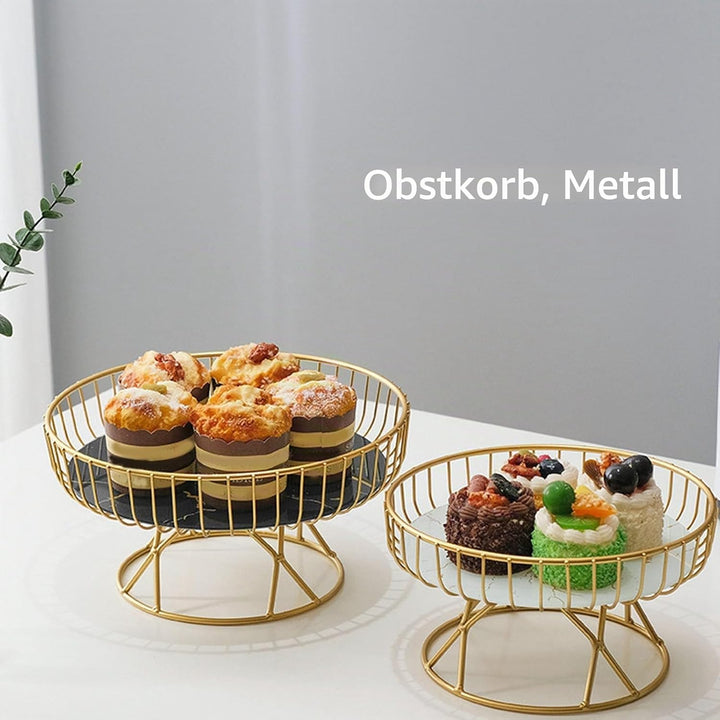 Qcwwy Runder Obstkorb, Goldene Hohle Metall-Obstschale, Ständer, Obstteller, Obsttablett, Wohnzimmer