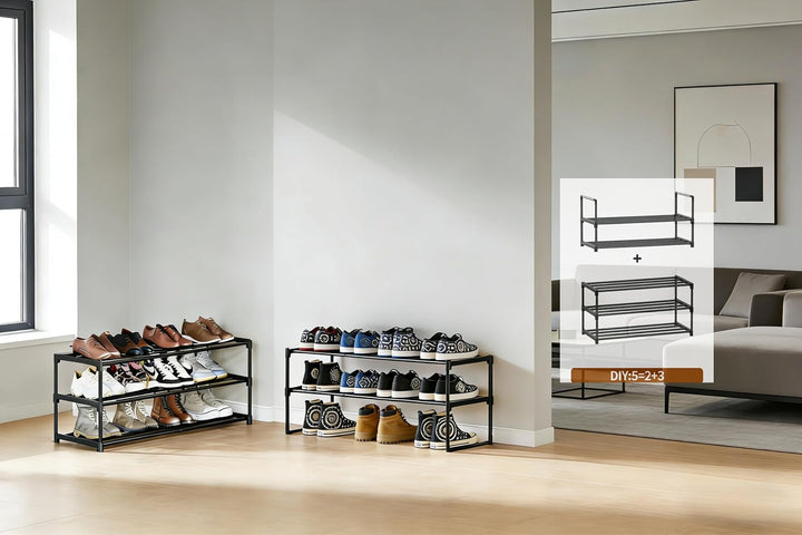 Schuhregal 5 Ebenen, Metall Schuhständer, Schuhaufbewahrung, Schuh-Organizer, platzsparend, aufrecht