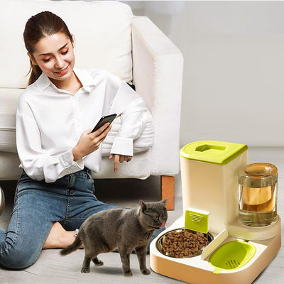 PETCUTE 2-in-1 Automatischer Futter und Wasserspender für Haustiere,Futterspender für Katzen mit gro