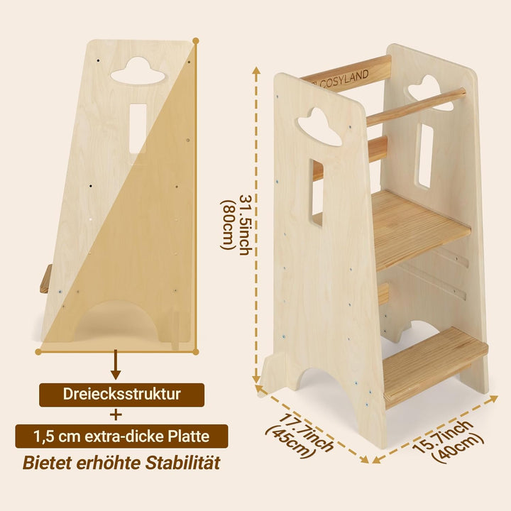 COSYLAND Lernturm ab 1 Jahr - Höhenverstellbarer Learning Tower für Kinder (3-stufig) - Montessori L