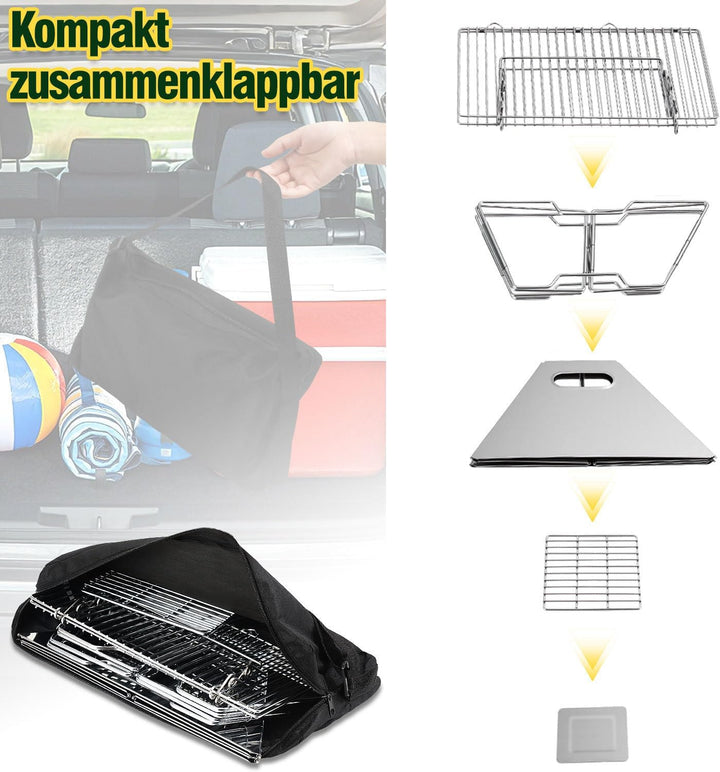 Mini Campinggrill Klappbar 31x31cm Holzkohlegrill Edelstahl Tragbarer Grill mit Tragetasche, Kleiner