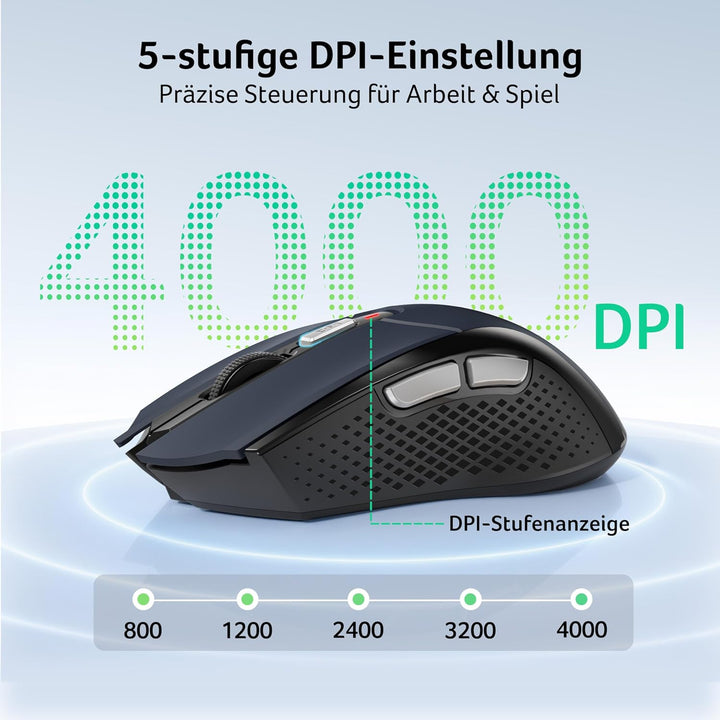 Acer Maus Kabellos 4000 DPI, Wireless Mouse 2,4Ghz mit 5 Einstellbare DPI, Batteriebetriebene Funkma