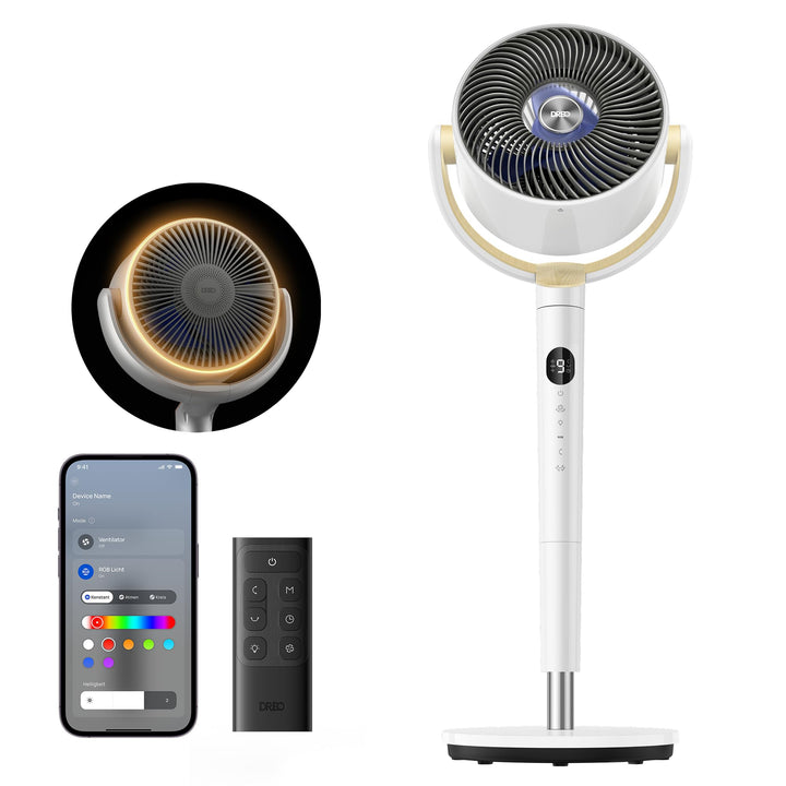 Dreo Smart Standventilator mit RGB Light, 120° +120° Oszillierender Ventilator mit Fernbedienung, 20