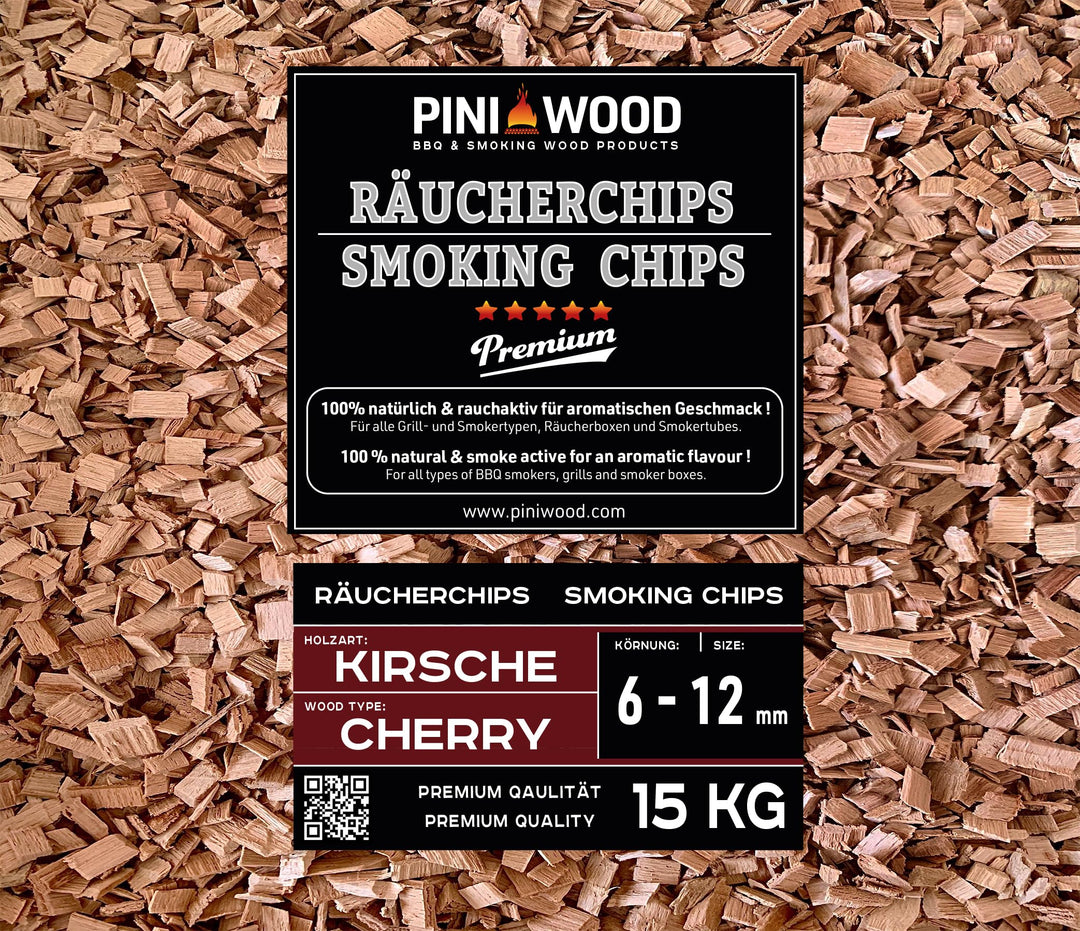 PINI 15 Kg Räucherchips Kirsche 6-12 mm Smoking Chips Räucherspäne
