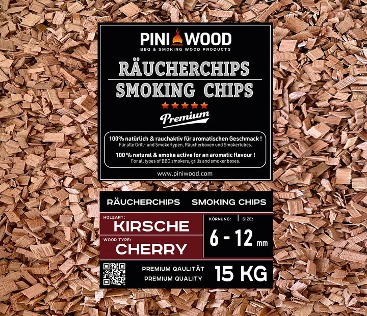 PINI 15 Kg Räucherchips Kirsche 6-12 mm Smoking Chips Räucherspäne
