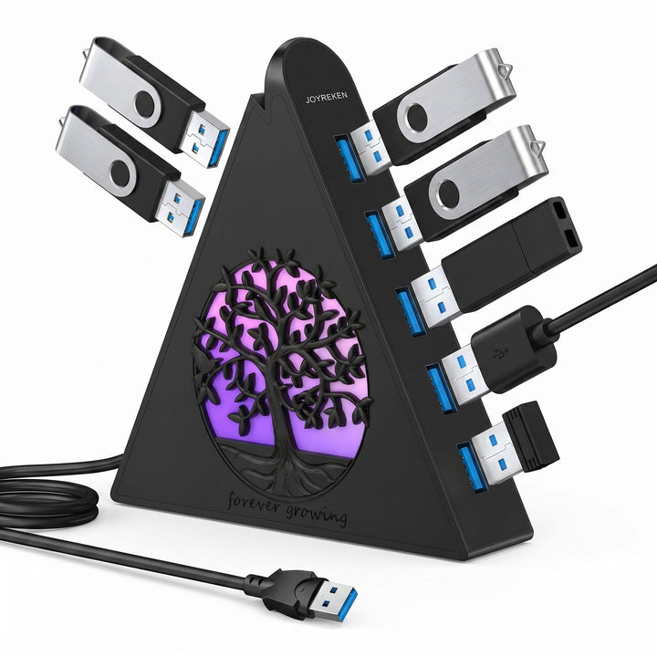 7-Port USB 3.0 Tree Hub, vertikaler USB-Hub-Splitter mit RGB-Baumbeleuchtung, 5 Gbit/s High-Speed-Da