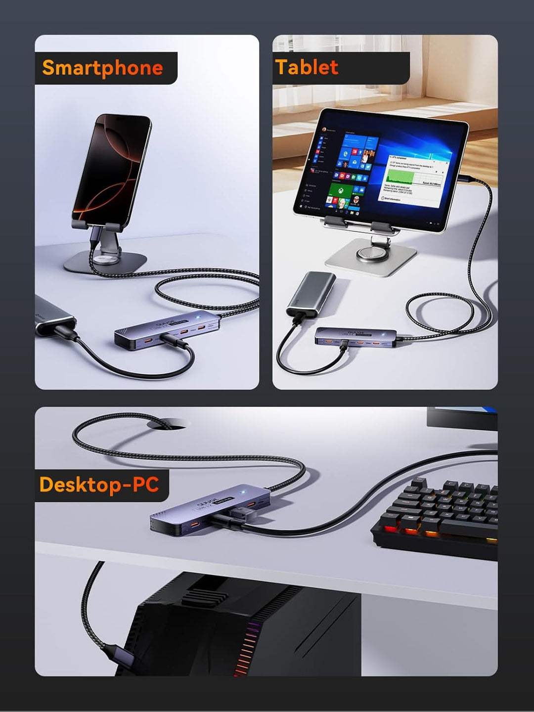 USB C 3.2 Hub 10Gbps, QUUGE 4-in-1 Adapter mit 4 USB C 3.2 Ports, Aluminium Multiport Splitter mit 1