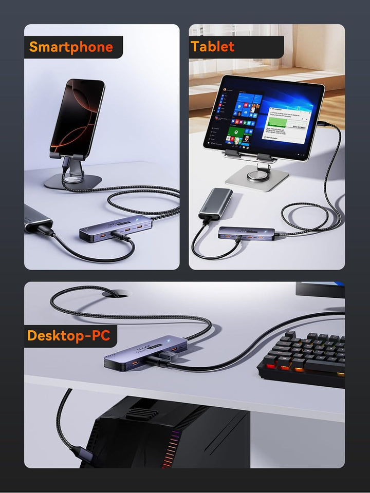 USB C 3.2 Hub 10Gbps, QUUGE 4-in-1 Adapter mit 4 USB C 3.2 Ports, Aluminium Multiport Splitter mit 1