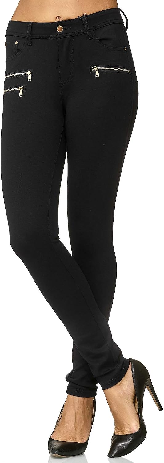 Elara Damen Stretch Hose Skinny Fit Jegging Chunkyrayan 38 Slim Schwarz, 38 Slim Schwarz