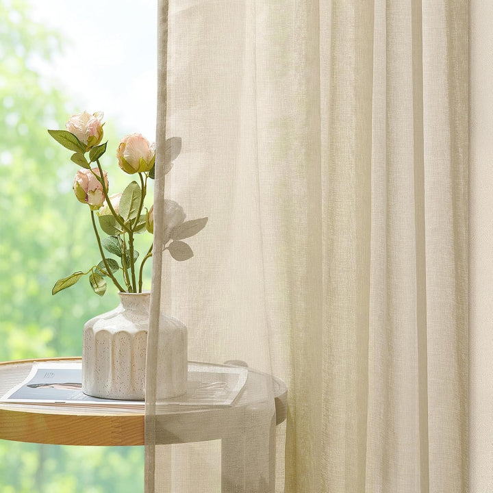 MRTREES Gardinen Transparent Beige Kurz mit kräuselband für schiene 100X200cm (HXB) Vorhang 200 cm b