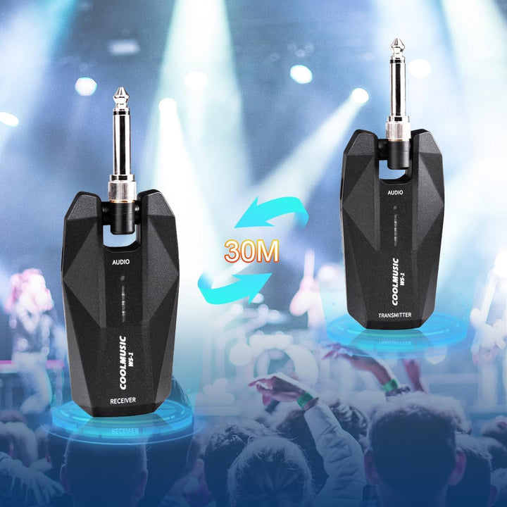 Coolmusic WS1 Kabelloses Stereo-Gitarrensystem 5,8 GHz mit 1/4-Zoll- und 1/8-Zoll-Instrumentenstecke