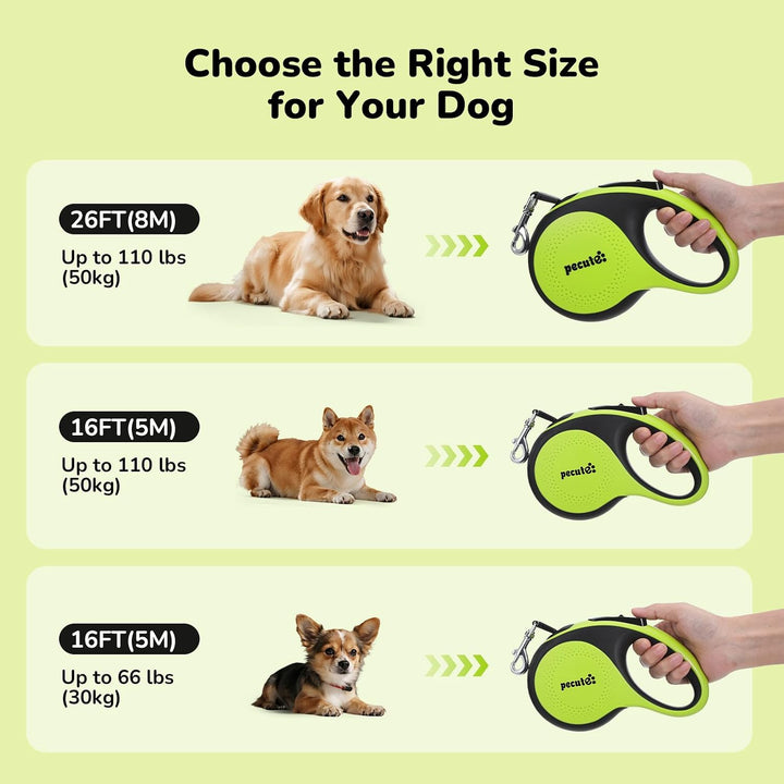 Pecute Hundeleine 5m, Verbesserte Kausichere Rollleine für Hunde, EIN-Knopf-Steuerung &amp; Verwicklungs