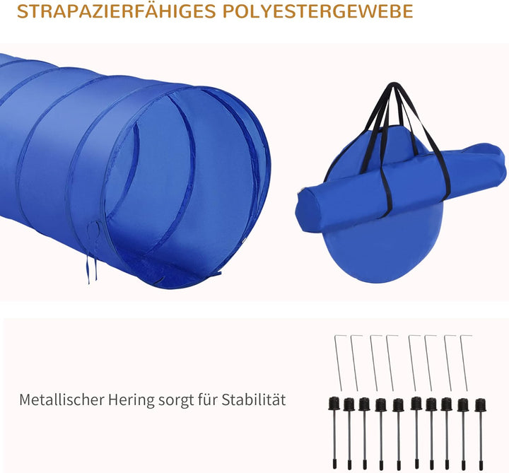 PawHut Agility-Übungs-Set Slalom-Hürden-Tunnel Hundesport Trainingsplatz PE+Polyester Blau+Gelb
