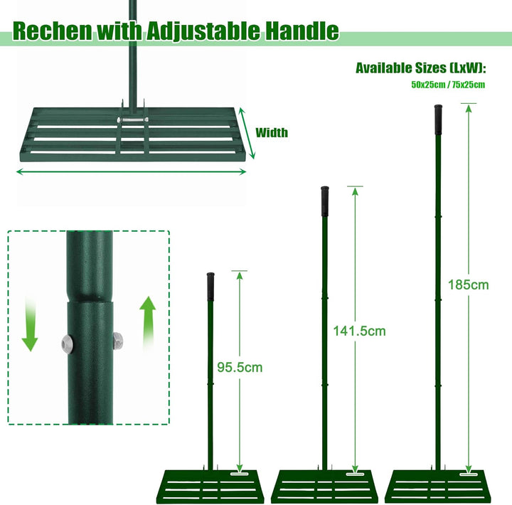 Rasen Rakel Edelstahl Rechen mit Höhenverstellbar Griff Ergonomische Nivellierrechen zum Rasen Sand
