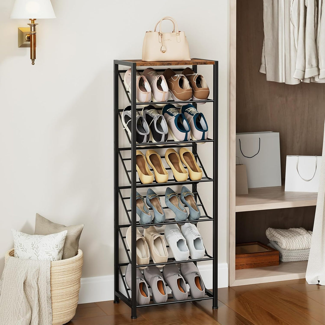 HOOBRO Schuhregal mit 7 Ablagen, Schuhablage, Schuh-Organizer, Industriestil Schuhständer, Schuhschr