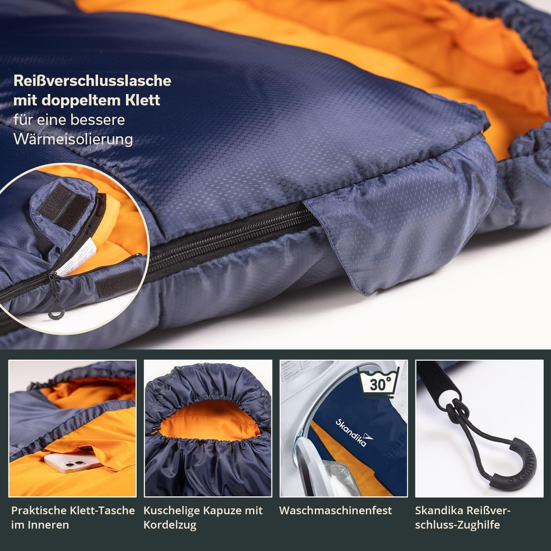 Skandika Deckenschlafsack Iceland Single | Schlafsack Outdoor für Erwachsene, 3 Jahreszeiten mit Bau