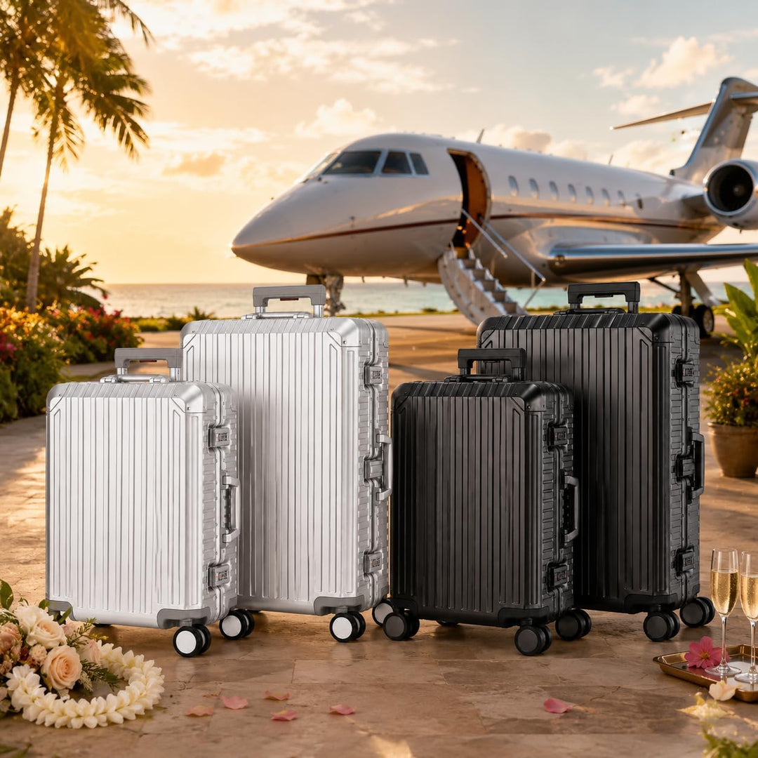 Travelhouse Tokyo 100% Aluminium Reisekoffer Silber M-66cm & L-72cm Hartschalenkoffer Set mit 2X TSA