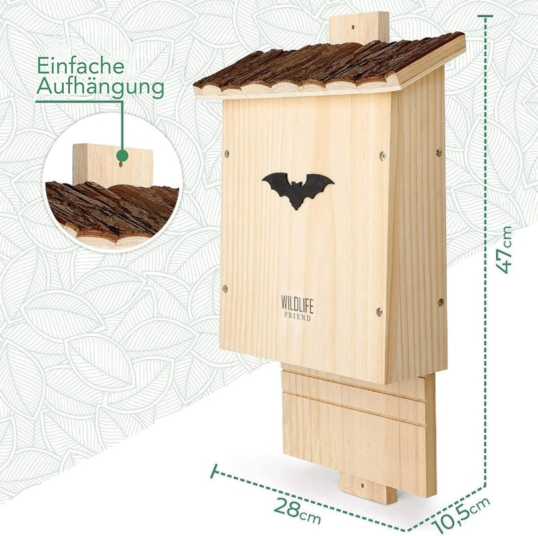 WILDLIFE FRIEND I Grosser Schwerer Fledermauskasten mit Rindendach nach NABU - Fertig Montiert &amp; 100