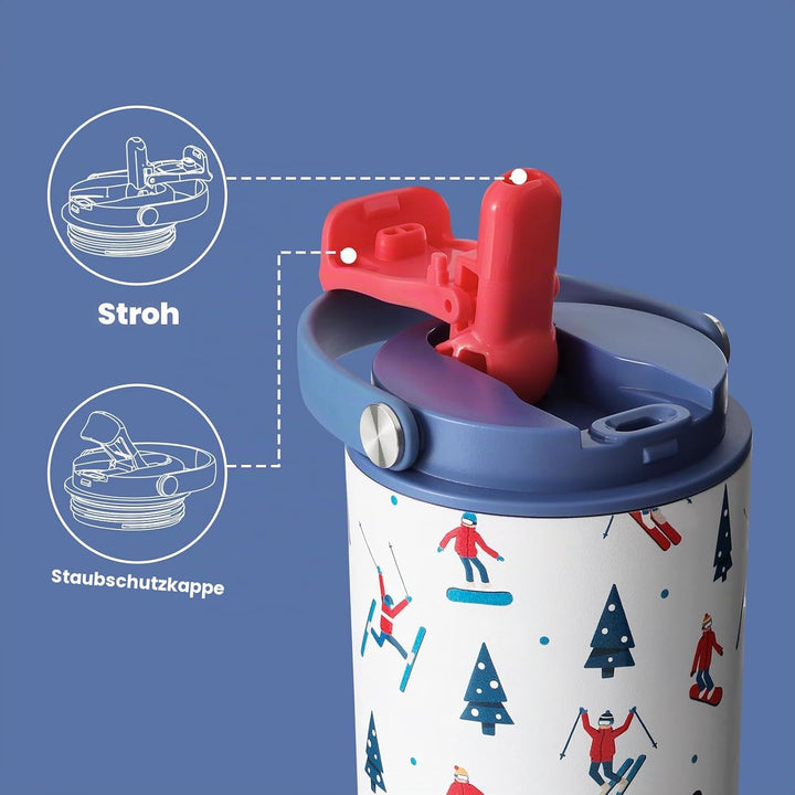 Bottle Bottle Isolierte Wasserflasche mit Trinkhalm und Henkel, Edelstahl-Wasserflaschen für Auto, S