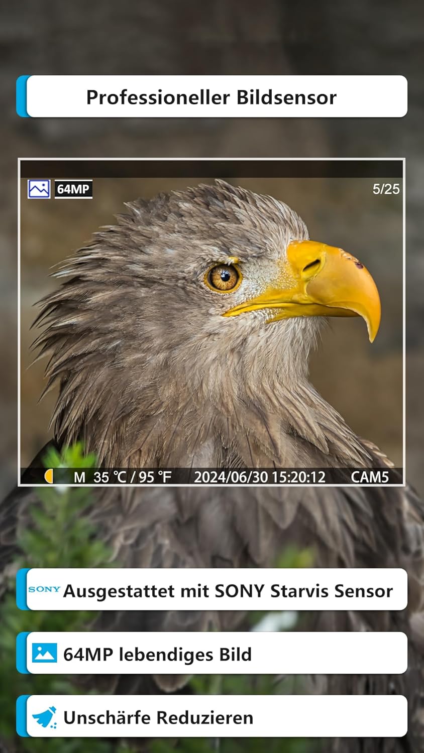 Meidase P90 Pro Wildkamera WLAN mit App, 64MP H.264 1296P, 25m Infrarot Nachtsicht Bewegungsmelder,
