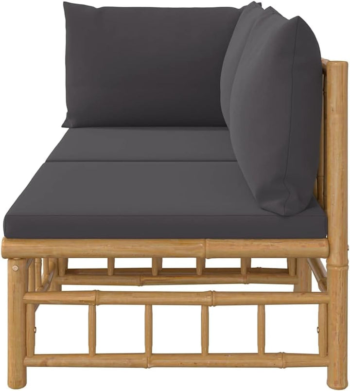 vidaXL 2-TLG. Garten-Lounge-Set mit Dunkelgrauen Kissen Bambus Eckteil + Mittelteil Dunkelgrau, Eckt