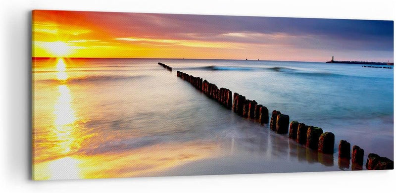 Wandbilder Dekoration Wohnzimmer Meer Küste Strand Sonnenaufgang Panorama Bilder auf Leinwand 120x50