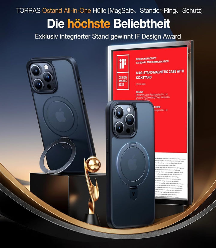 TORRAS Ostand All-in-One für iPhone 15 Pro Max Hülle für MagSafe (Stärkste Magnetkraft, Unsichtbarer