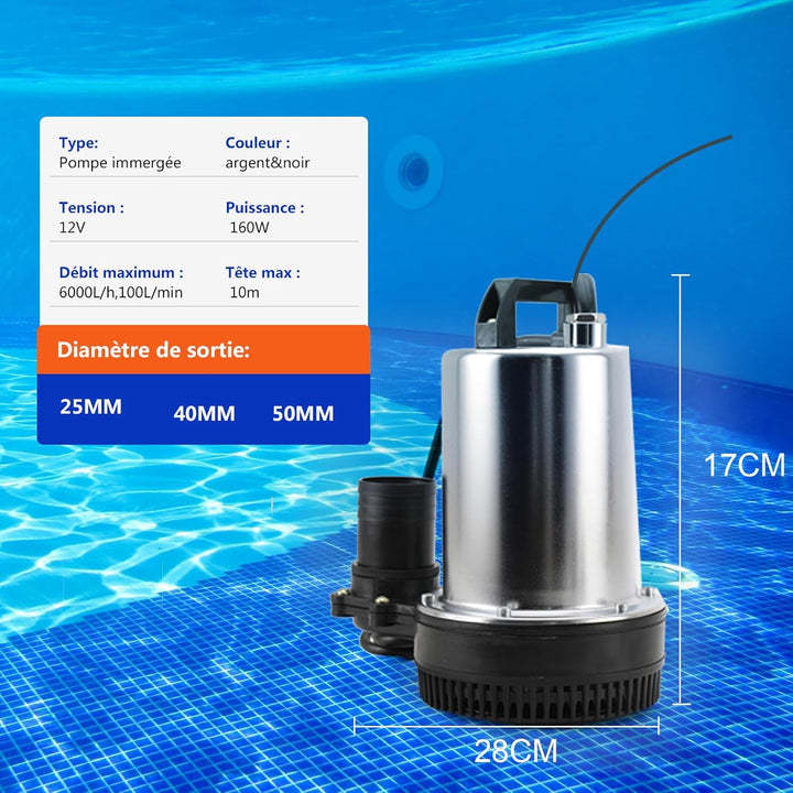 LALABU DC 12V 160W Tauchpumpe Solar Wasserpumpe, Schmutzwassertauchpumpe Geeignet zum Pumpen von Sau