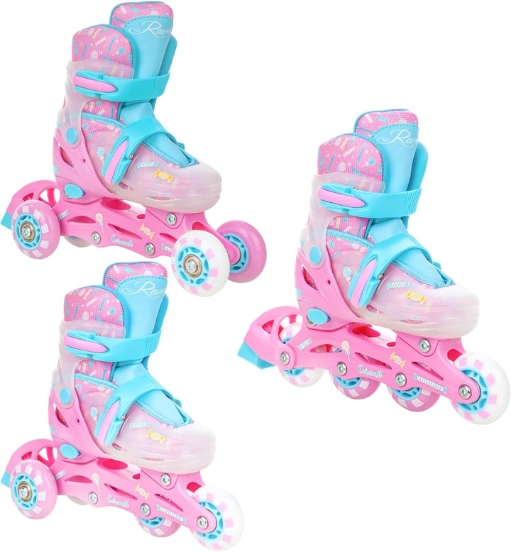 3in1 Inline Skates Inliner/Triskates/Rollschuhe Raven Lia/Loret verstellbar mit LED Leuchtrad 26-29(