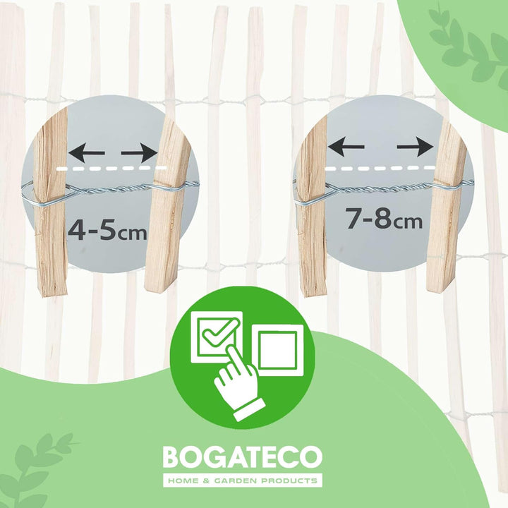 BOGATECO Staketenzaun Haselnuss Kastanie | Holz-Zaun 50 cm Hoch & 500 cm Lang | Lattennabstand 4-5 c
