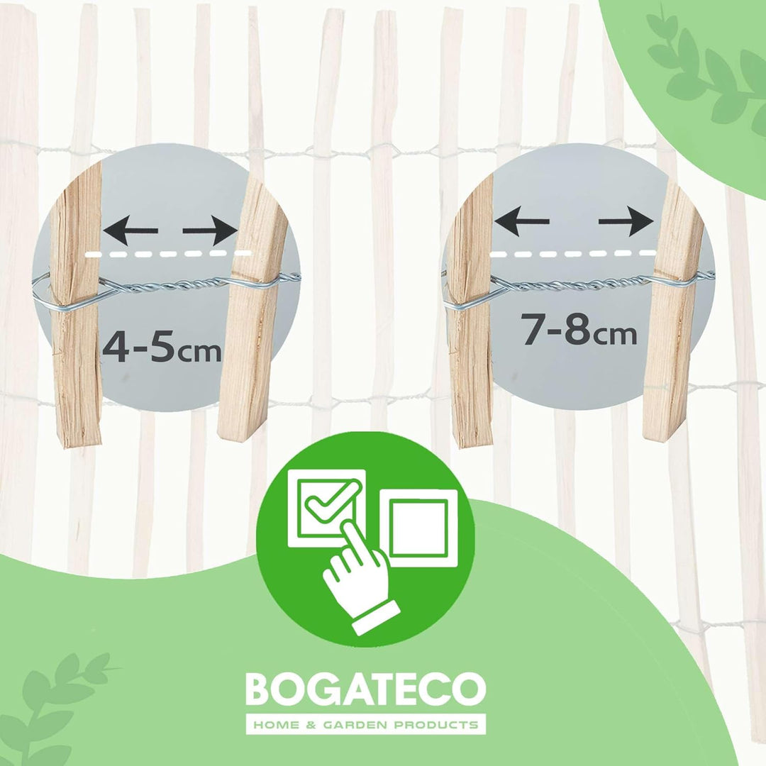 BOGATECO Staketenzaun Haselnuss Kastanie | Holz-Zaun 50 cm Hoch & 500 cm Lang | Lattennabstand 7-8 c