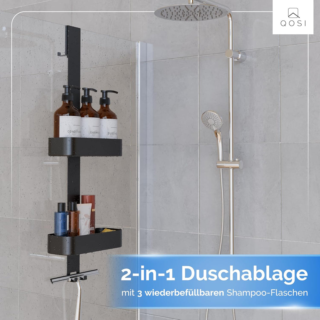 QOSI Duschablage zum Hängen als Set Inkl. 3x Shampoo Flaschen Seifenspender | Duschregal mit 2 Dusch