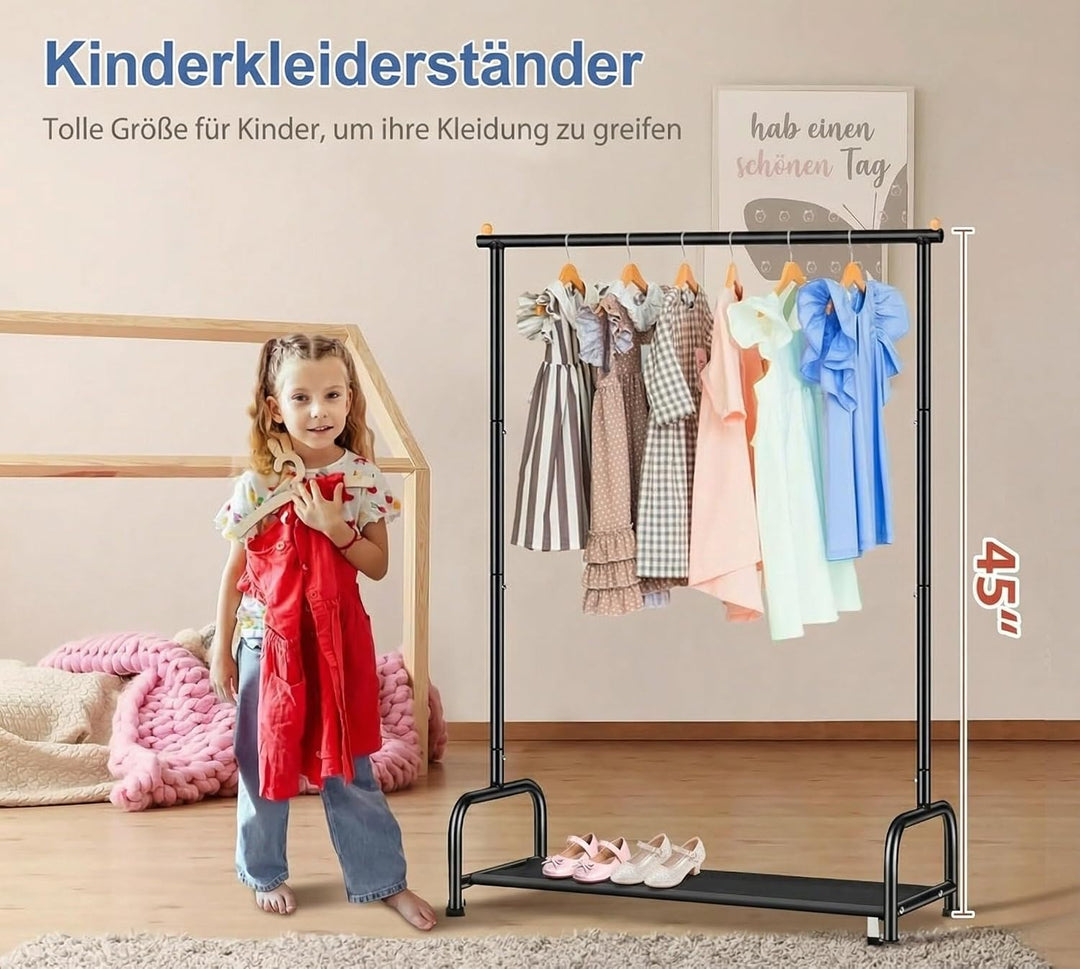 MISSLO Kinder Kleiderständer für Mädchen, Jungen, Metall Kleiderstange Klein mit Unterem Ablagefach,