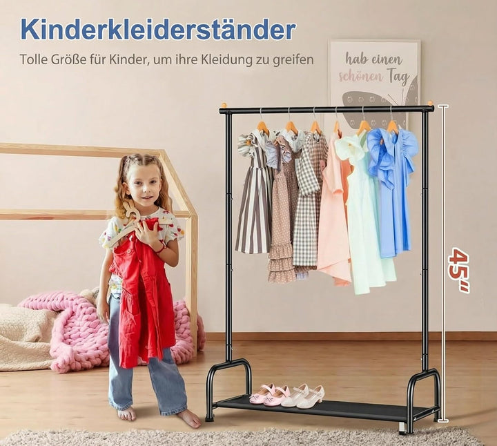 MISSLO Kinder Kleiderständer für Mädchen, Jungen, Metall Kleiderstange Klein mit Unterem Ablagefach,