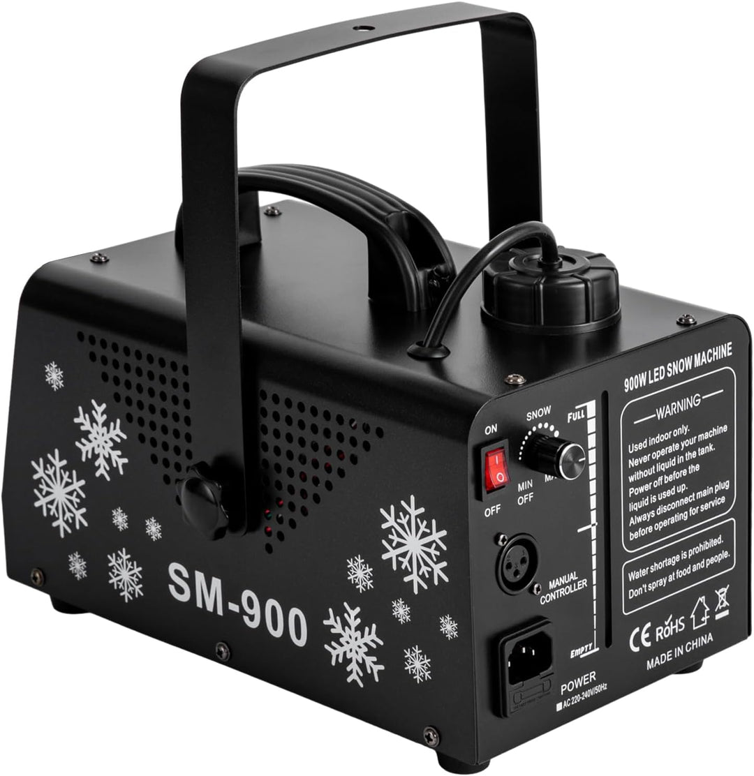 900W Schneemaschine Schneekanone mit 12 LED RGB Lichtern und 3 Beleuchtungsmodi, Weisse Schneeflocke