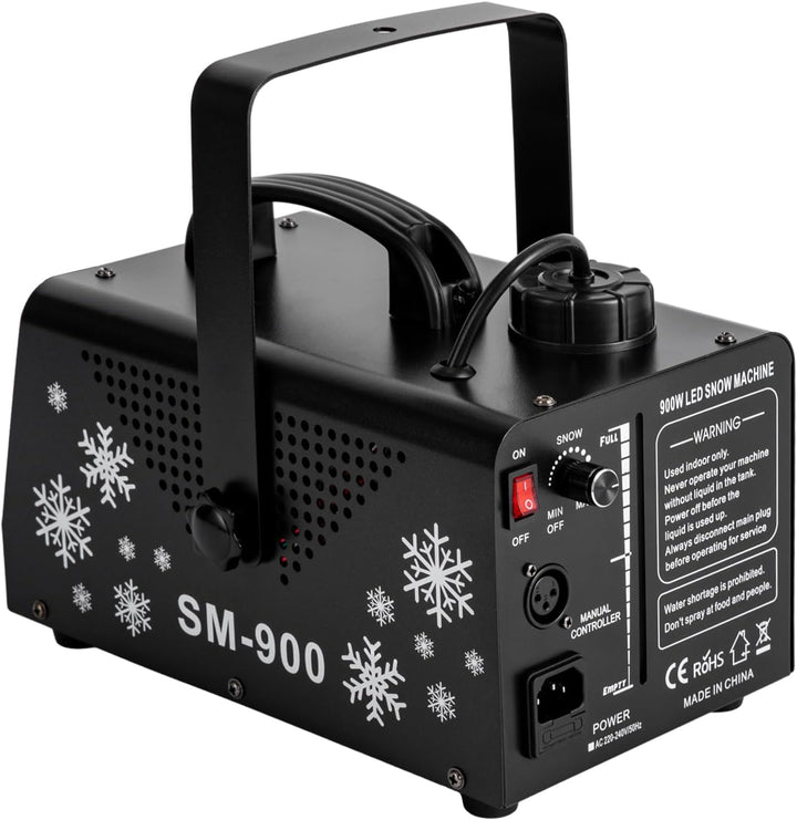 900W Schneemaschine Schneekanone mit 12 LED RGB Lichtern und 3 Beleuchtungsmodi, Weisse Schneeflocke