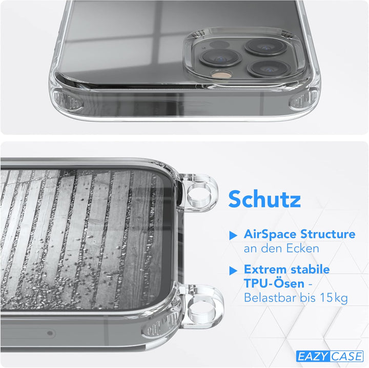 EAZY CASE Handykette kompatibel mit iPhone 12/12 Pro Handyhülle mit Metall Umhängeband und Ersatz Ko