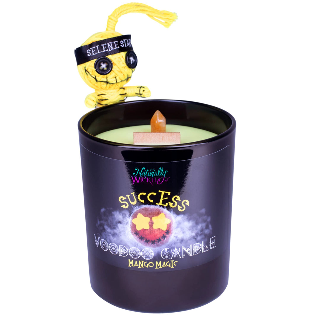Naturally Wicked Voodoo Erfolgs Kerze | Inklusive Voodoo-Puppe und Kristallstab | Vegane Kristallzau