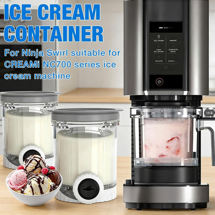 4 Stück Ninja Swirl Creami Behälter mit 5 Löffeln, 500ml Eisbehälter für Ninja Creami NC701 & NC700