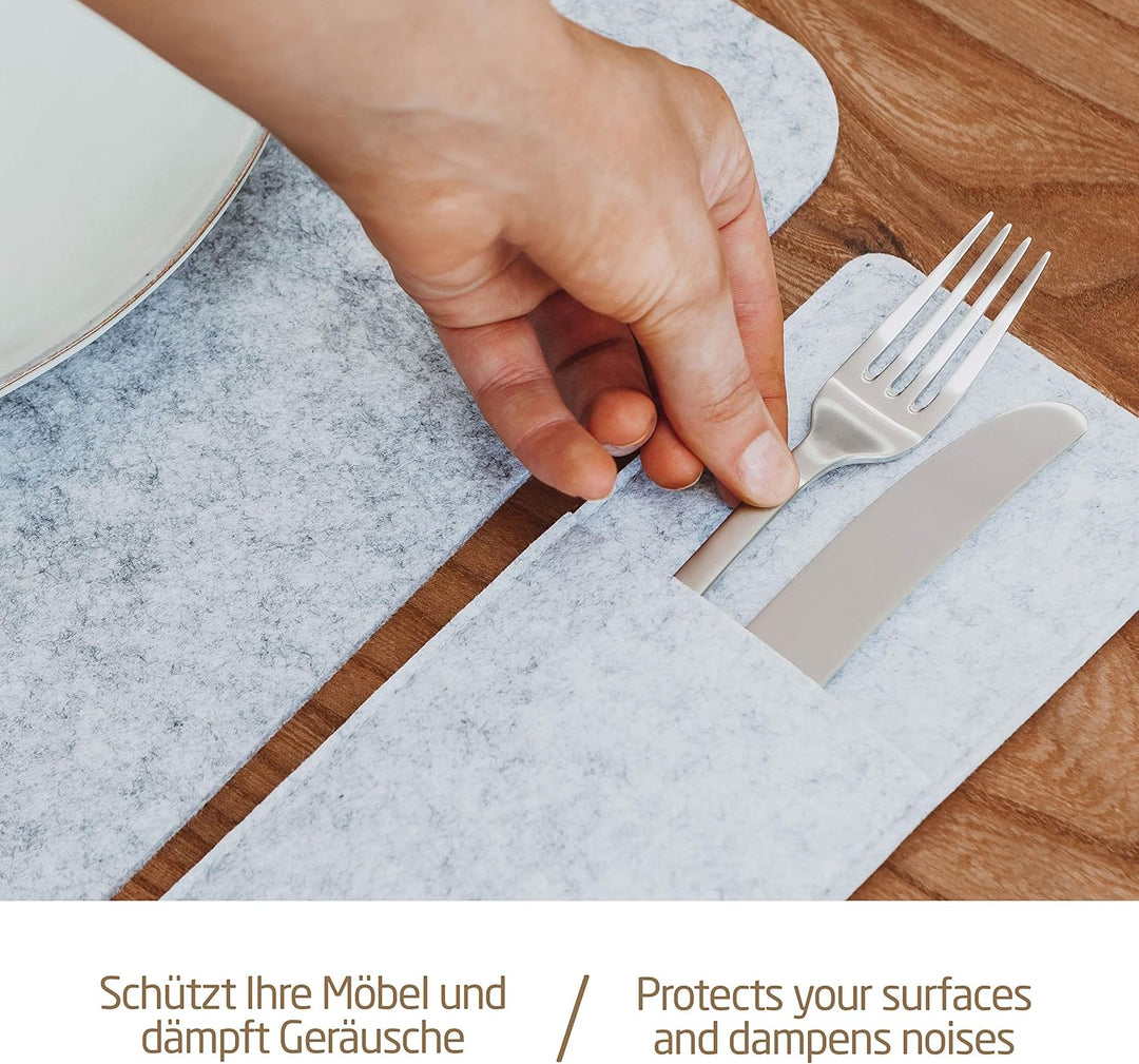 MIQIO Tischset aus Filz - 12er Tisch Untersetzer-Set - Filz Tischset abwaschbar - 4 Platzsets, Glasu