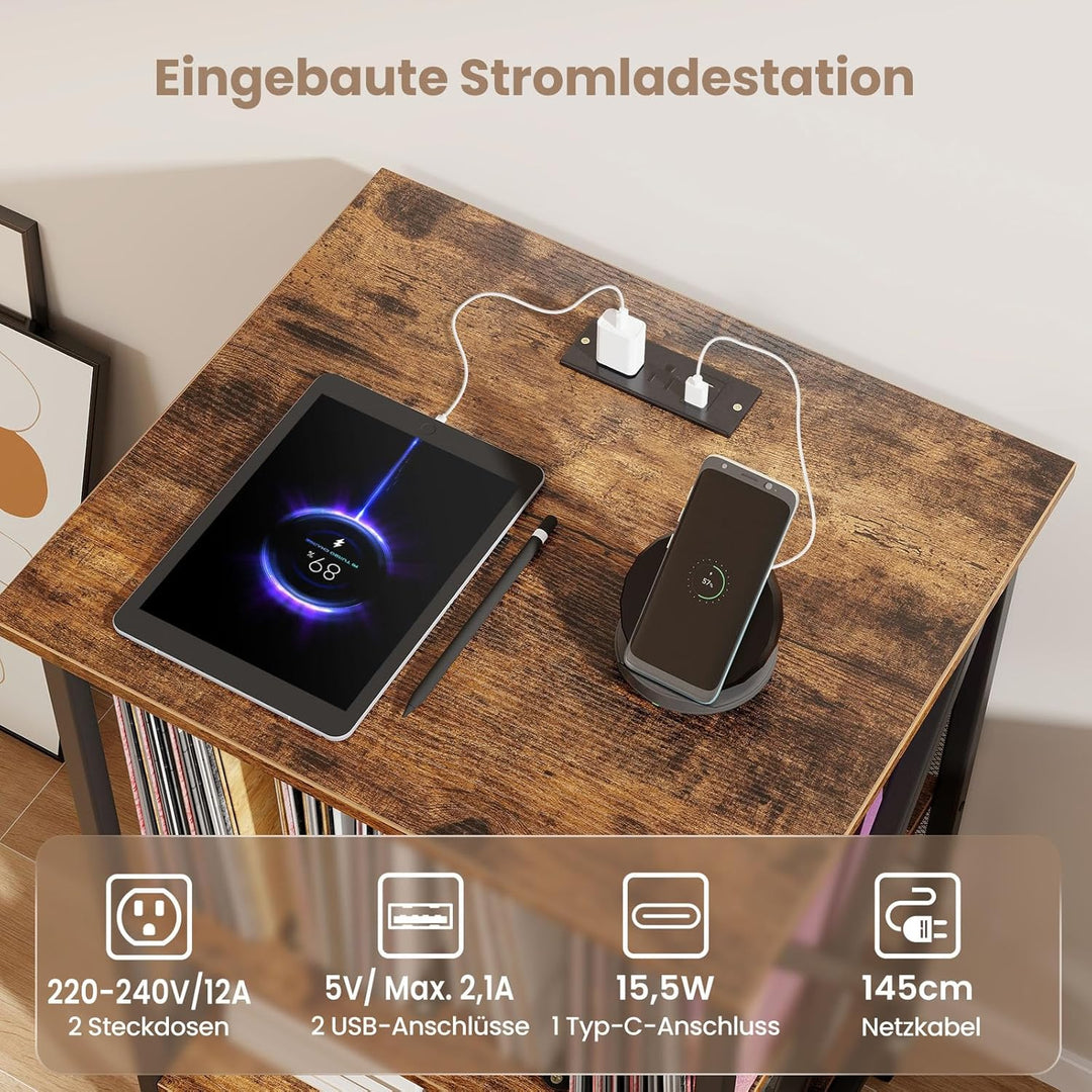 GOPLUS Plattenspieler Ständer, Schallplattenständer mit Ladestation & Rollen, Vinyl-Schallplattenspi