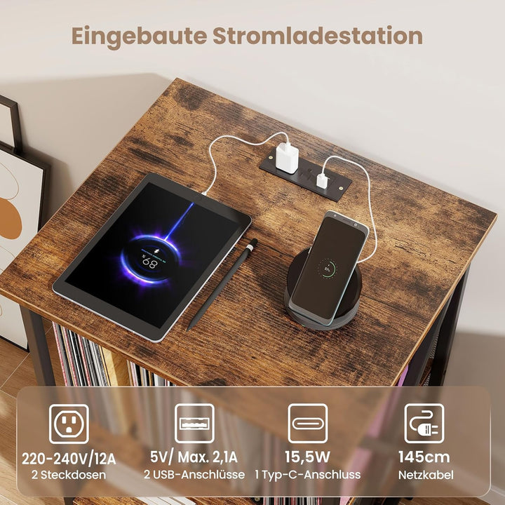 GOPLUS Plattenspieler Ständer, Schallplattenständer mit Ladestation & Rollen, Vinyl-Schallplattenspi