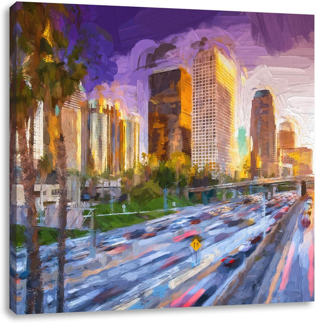 Pixxprint Strassenverkehr in Los Angeles als Leinwandbild/Grösse: 70x70 cm/Wandbild/Kunstdruck/ferti