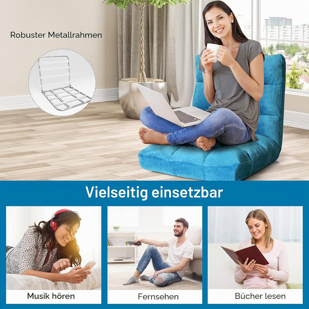 HOMASIS Bodenstuhl gepolstert, Bodensessel mit Verstellbarer Rückenlehne in 14 Positionen, Lesesesse