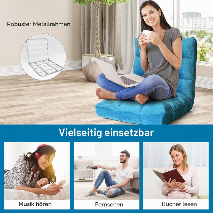 HOMASIS Bodenstuhl gepolstert, Bodensessel mit Verstellbarer Rückenlehne in 14 Positionen, Lesesesse